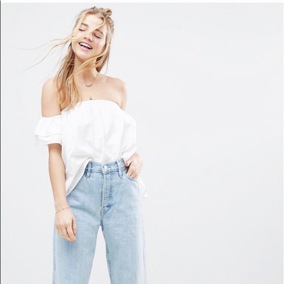 ASOS Tops - ASOS White Cotton Off Shoulder Ruffle Blouse Sz. 6